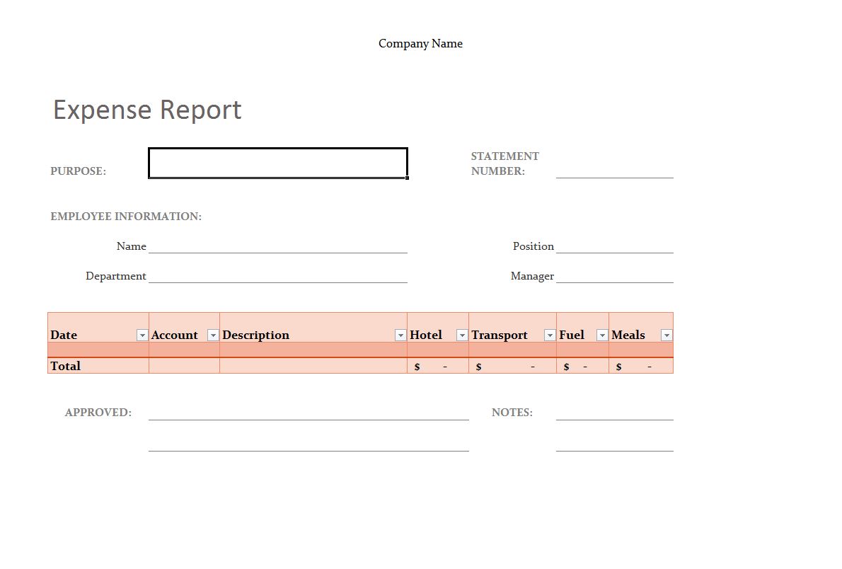 expense report xls template