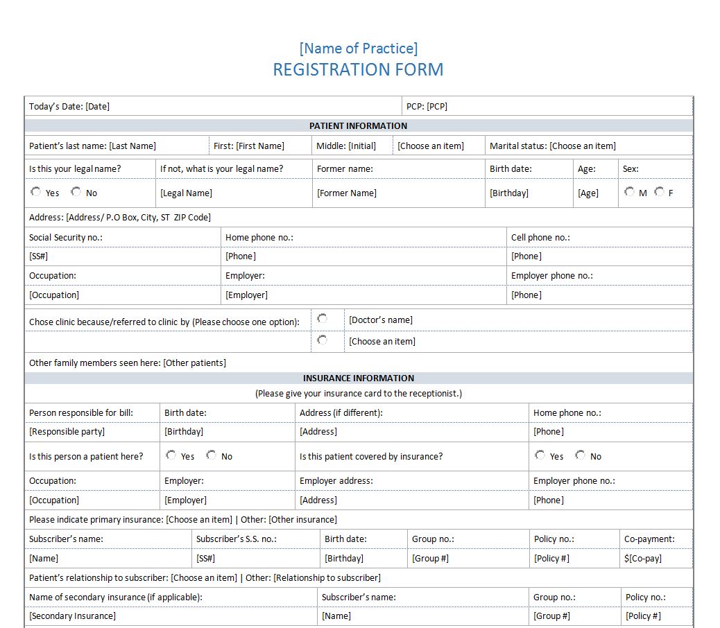 Patient Registration Form  Patient History Form Inside Medical History Template Word