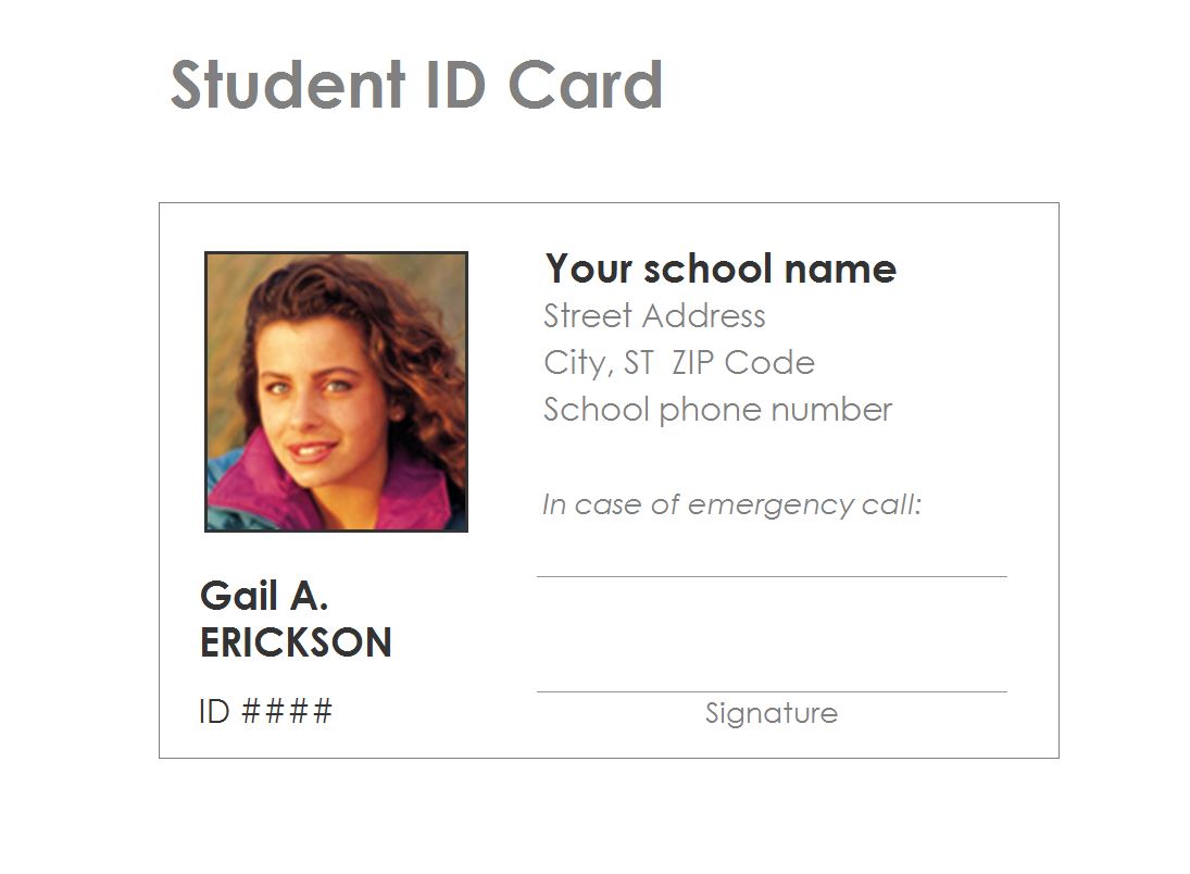 student id card template free download word