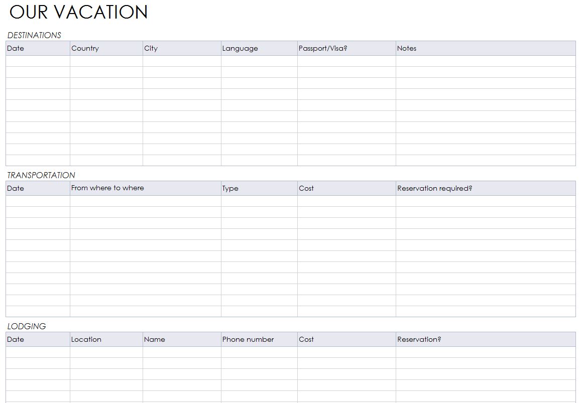 Group Travel Schedule Template