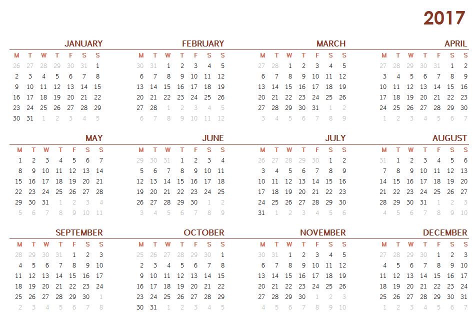 Free 2017 Printable Calendar One Page Sheet
