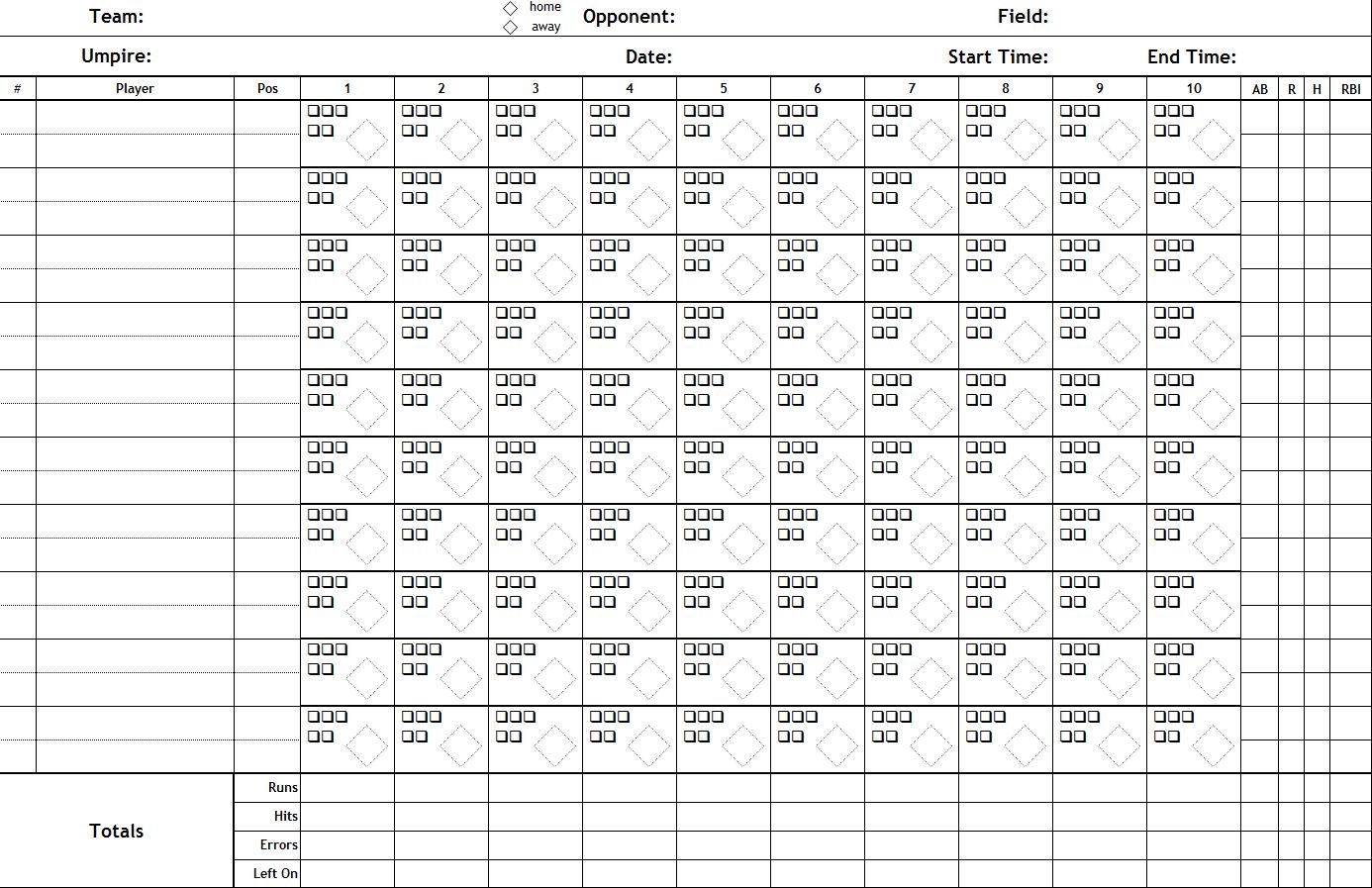 Baseball Scorebook Sheets | Free Baseball Scorebook Sheets