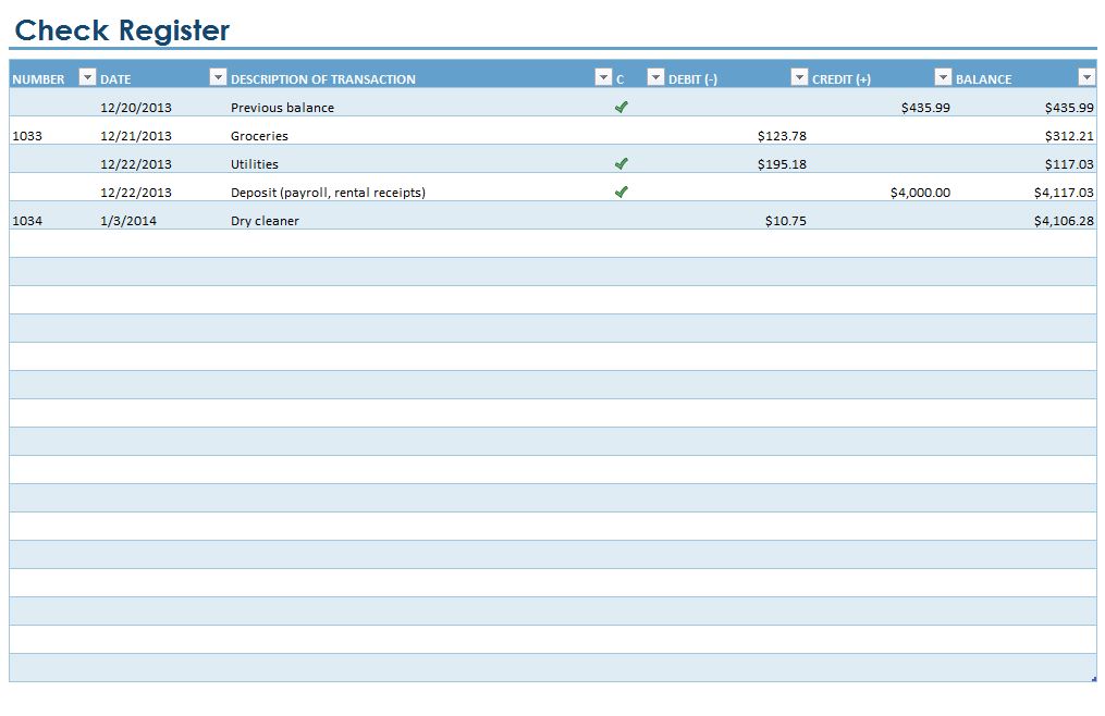 online checkbook register