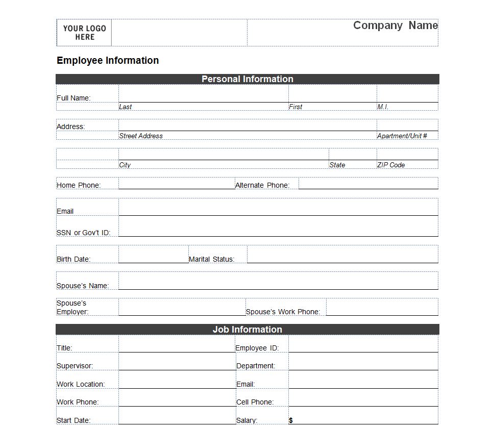 Employee Information Form Employee Information Sheet