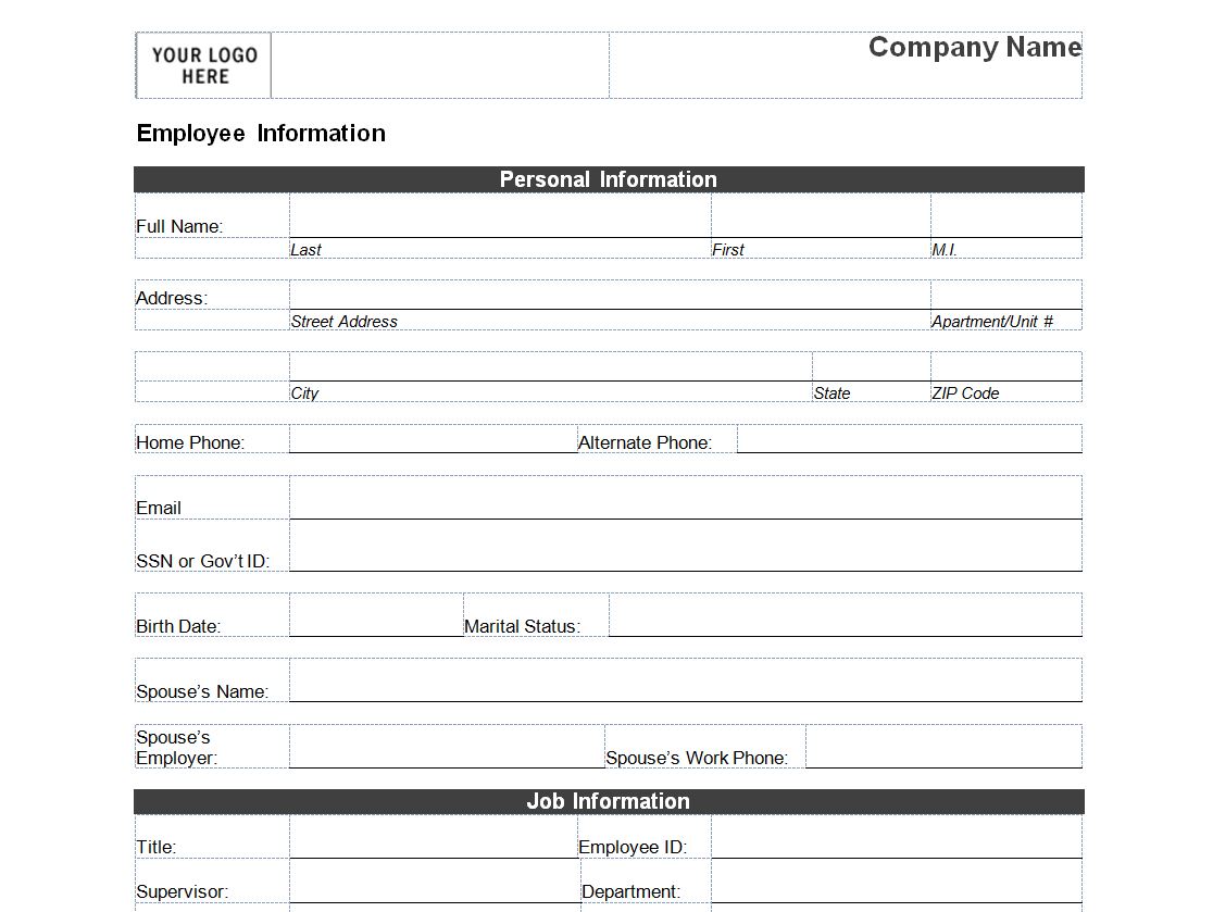 employee personal information form excel