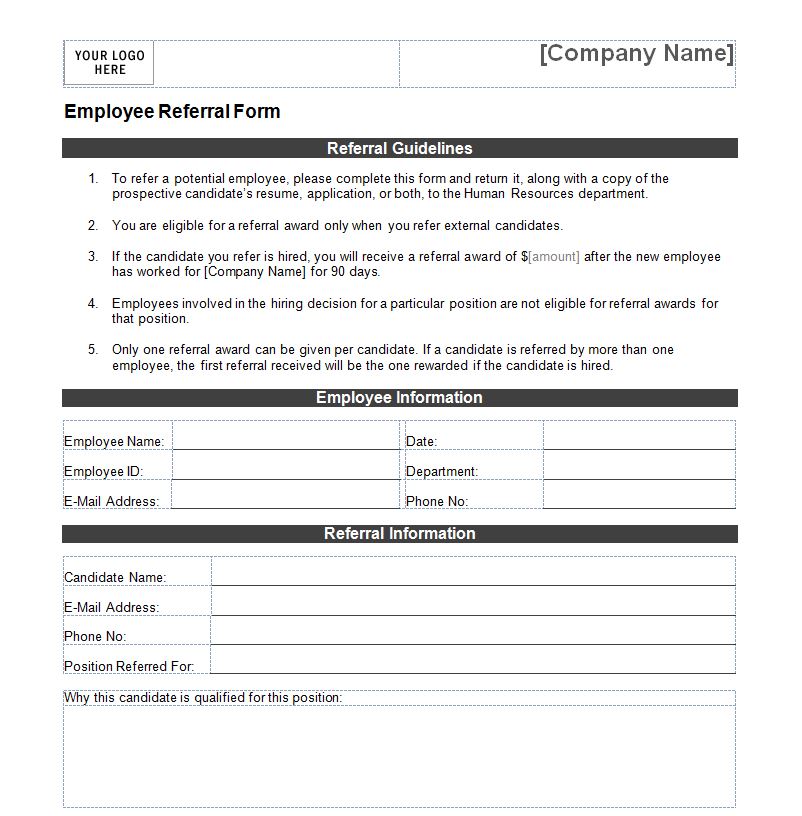 Employee Referral Form Employee Referral Form Template