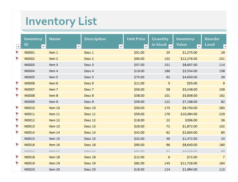 small business inventory list