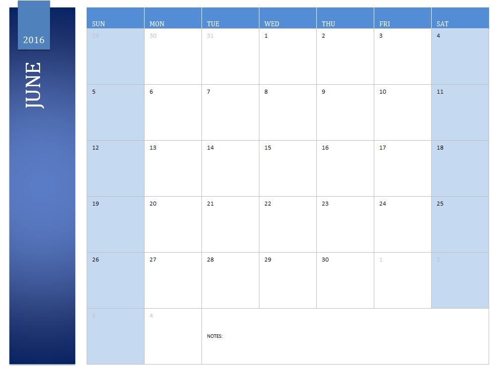 June 2016 Calendar 2016 June Calendar