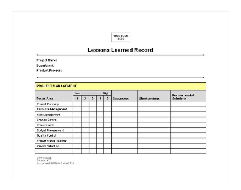 lessons learned project management template