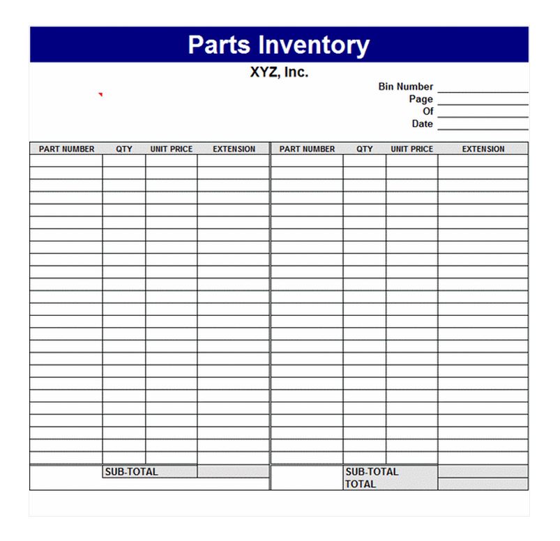 Auto Parts Inventory Excel Template