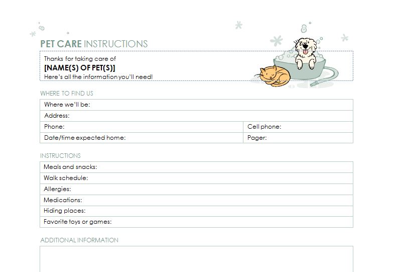 Pet Information Downloadable Pet Sheet Pet Sitter Checklist Printable Pet Sitter Sheet Digital Pet Sitter Information Sheet Dog Sitter
