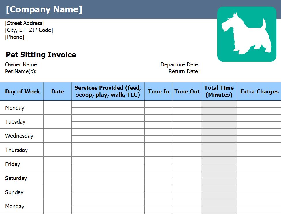 Pet Sitting Invoice Pet Sitting Invoice Template