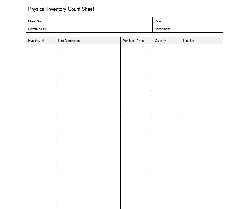 Sample Inventory Sheet Sample Inventory Sheets