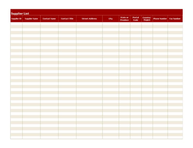 Supplier List Template Supplier List Spreadsheet