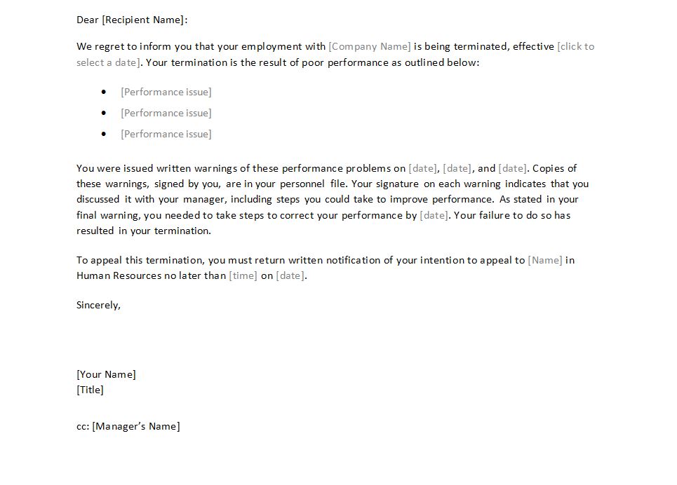 Employee Termination Letter Template Free