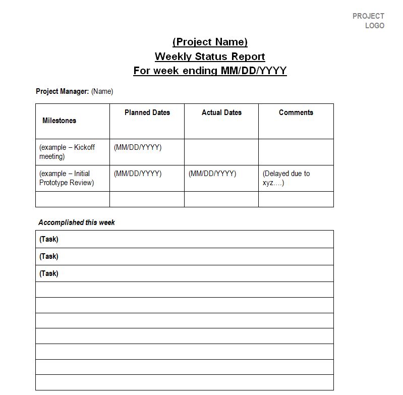 Construction project status report template free