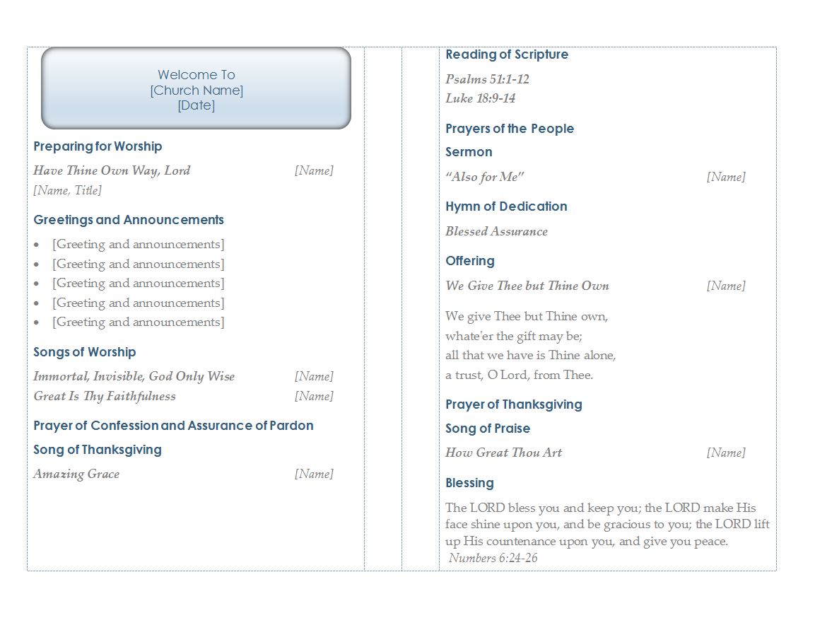 Church Program Template  Church Program Templates For Church Program Templates Word