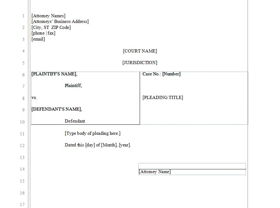 Ms Word Legal Pleading Template from myexceltemplates.com