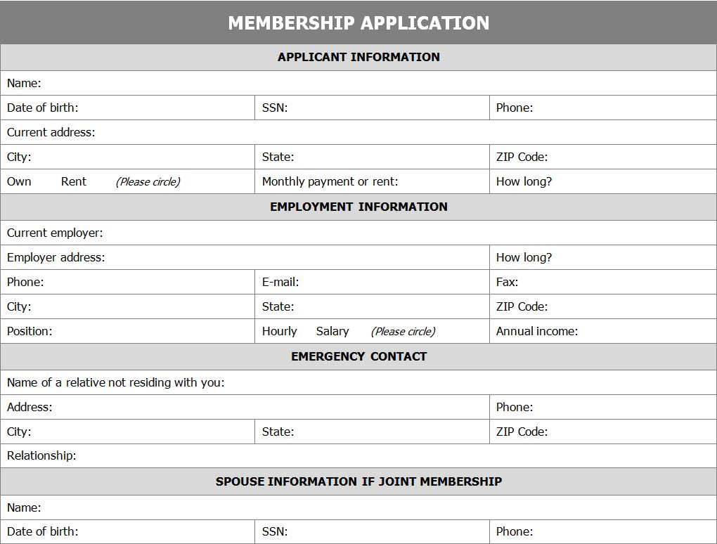 Club Signup Form Template