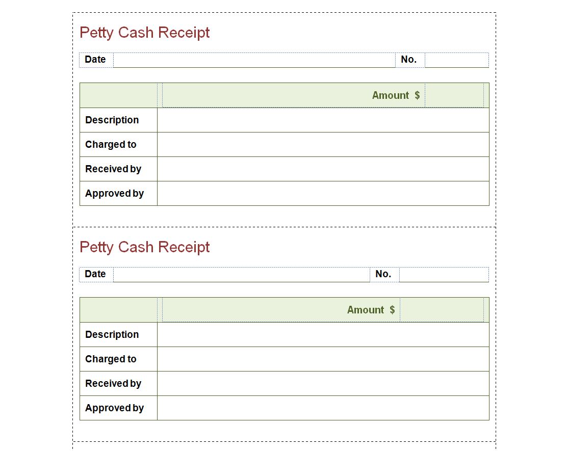 Printable Petty Cash Receipt Template