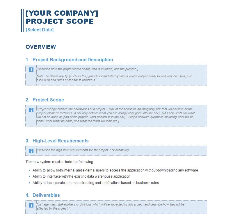 Project scope statement   my excel templates