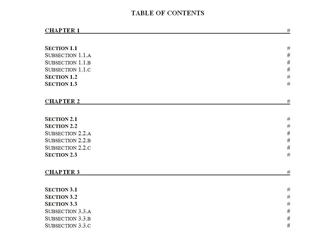 Free professional table of contents template