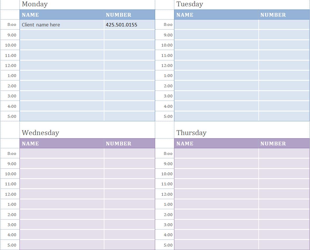 daily schedule template excel