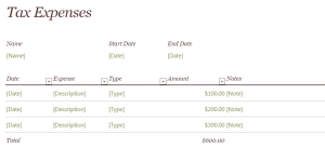 2015 Tax Expense Template