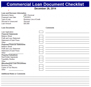 Commercial Loan Document Checklist