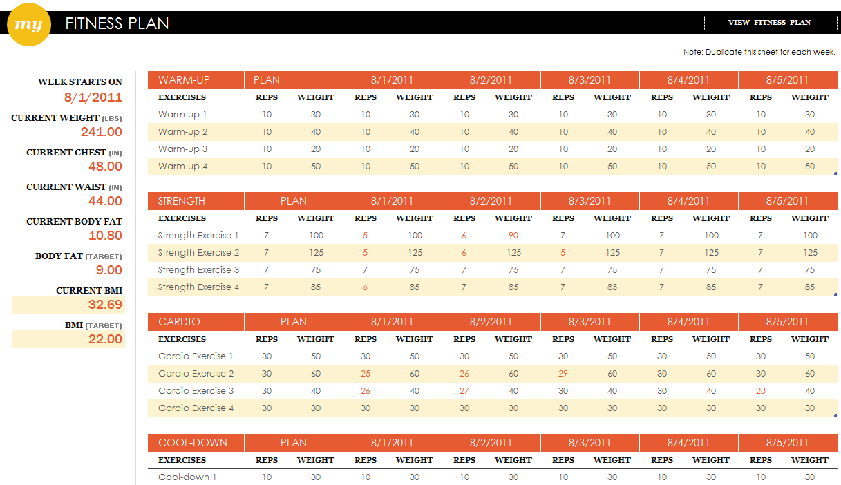 6 Day Gym Workout Planner Excel for Weight Loss Fitness and Workout