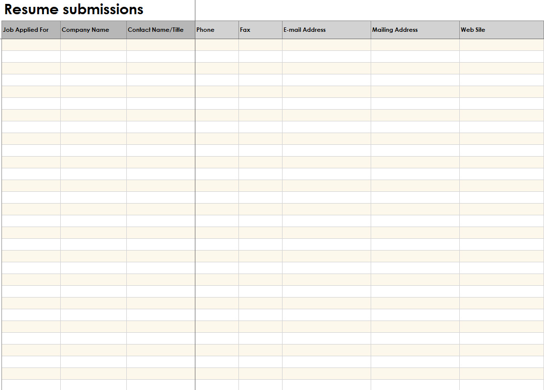 Job Search Tracking Sheet ~ Excel Templates