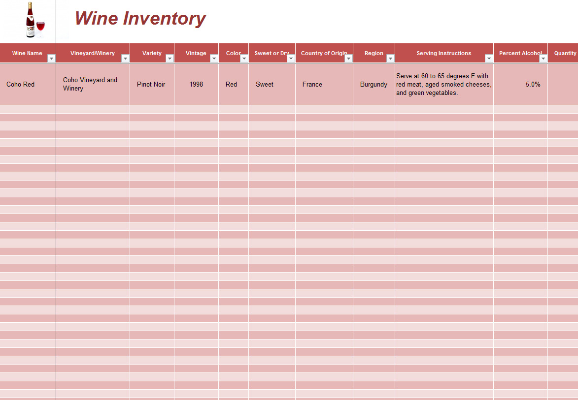 Wine Inventory Template