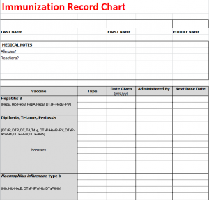 Printable Immunization Record Chart