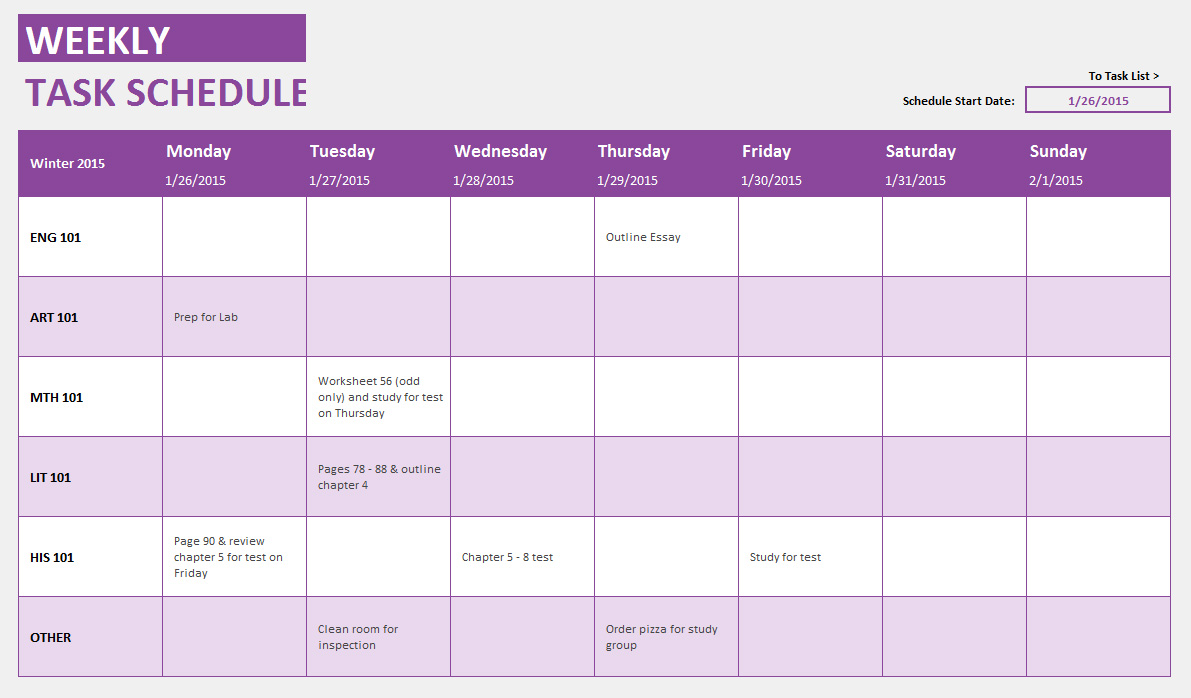 microsoft excel template tasks schedule