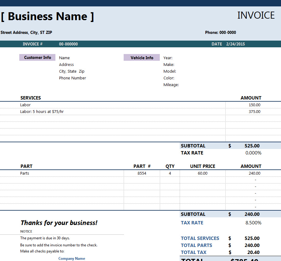 autorepair invoice software free