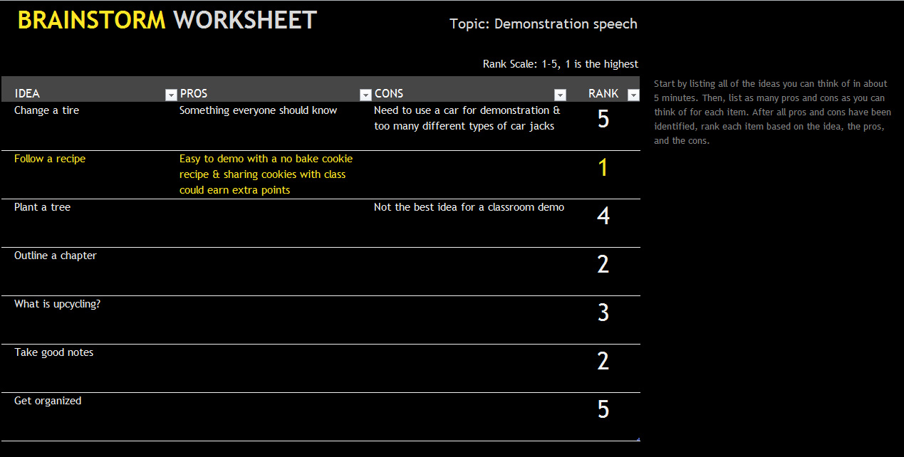 Brainstorm Worksheet