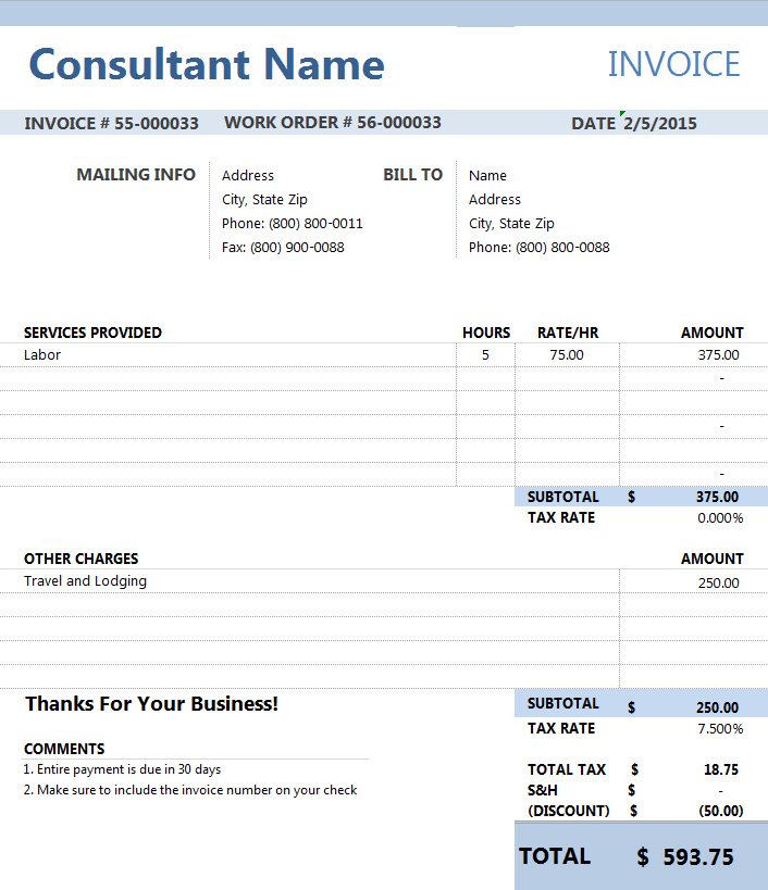 consultant invoice template professional service