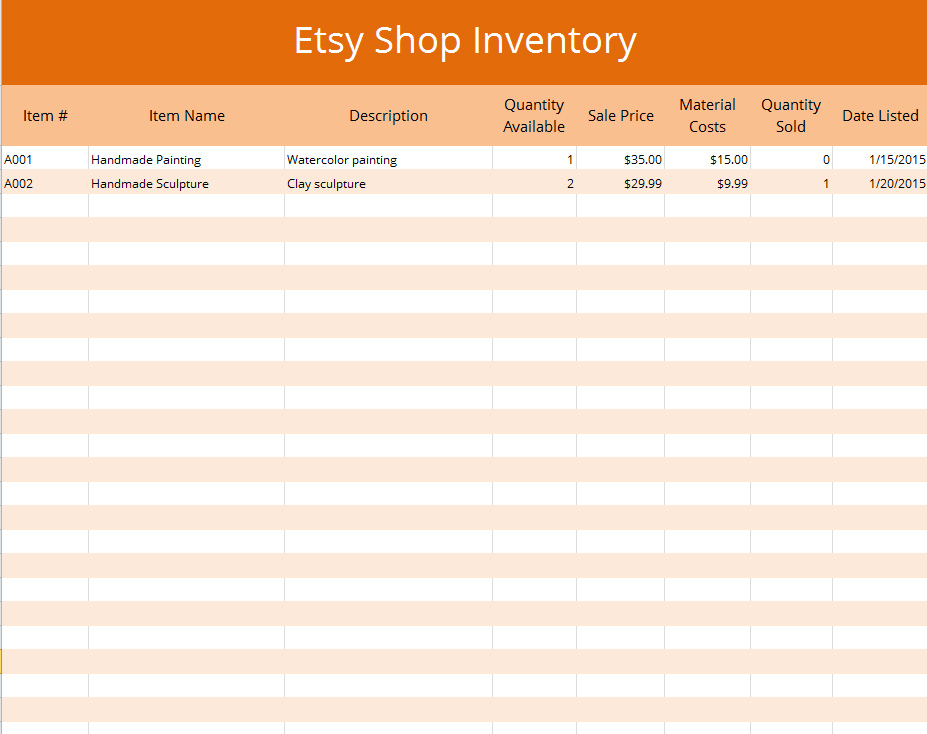 Etsy Excel Template