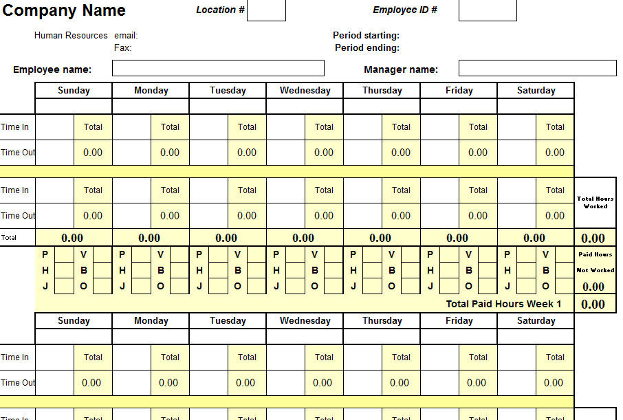 Bi Weekly Timesheet Template Excel