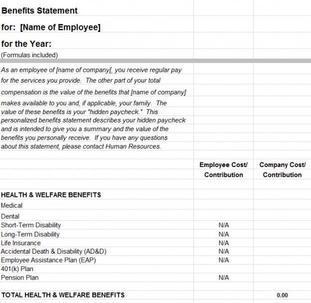 Employee Benefits Statement Template My Excel Templates