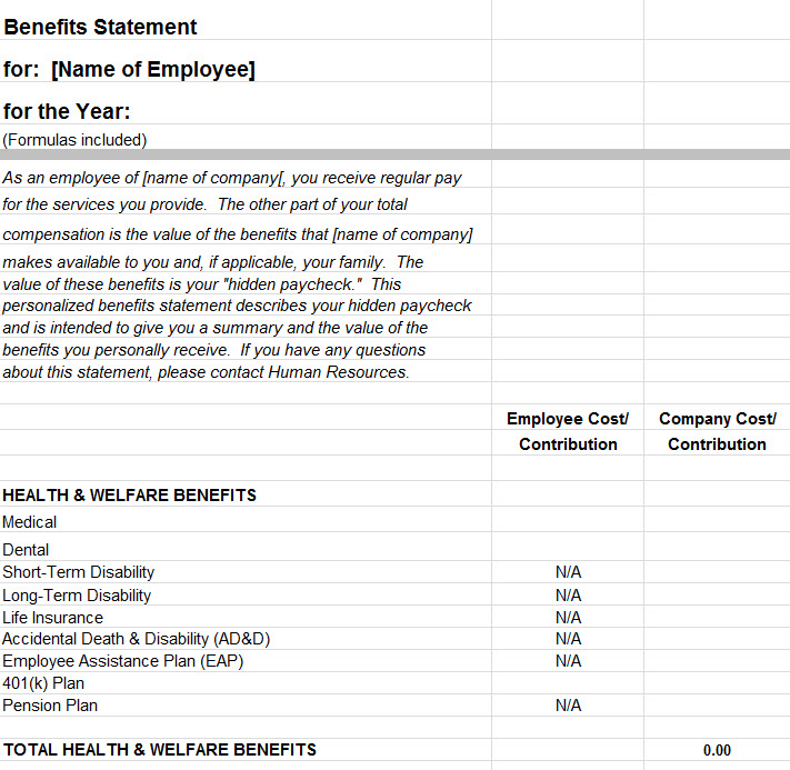 Employee Benefits Statement Template My Excel Templates