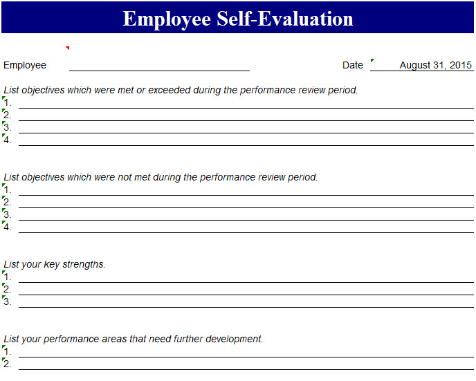 Free self evaluation template