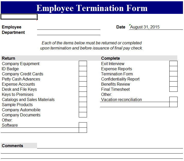 Employee Termination Form My Excel Templates