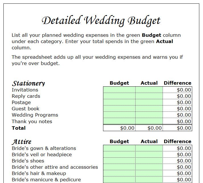 Wedding sale budget planner