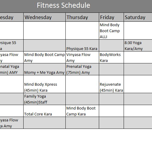 Weekly fitness schedule Template