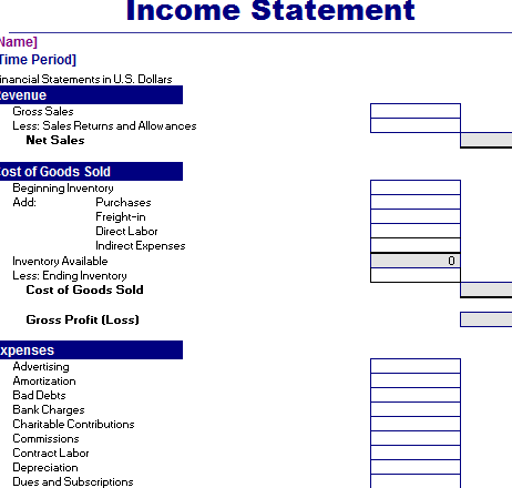 personal monthly income statement template excel