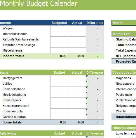 budget calendar pdf