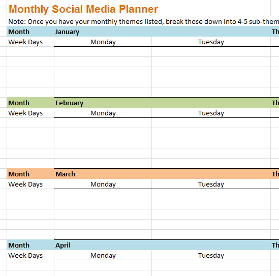 Monthly Social Media Planner - My Excel Templates