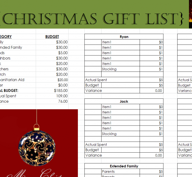 Comprehensive Christmas Gift List - My Excel Templates
