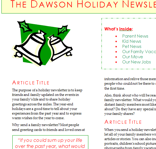 Holiday Family Newsletter Templates